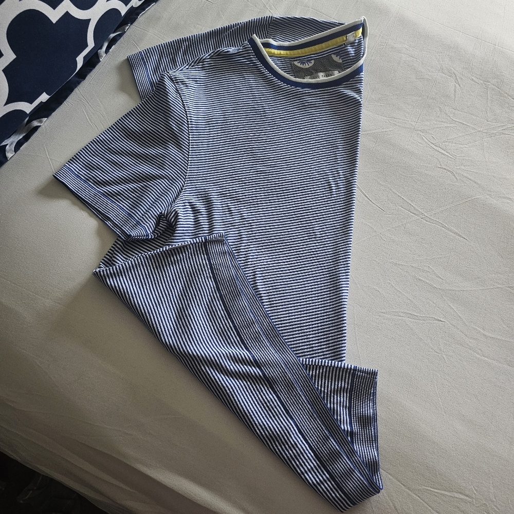 TED BAKER Raki Striped Cotton Jersey T Shirt In Blue Mens Size M UK Size 4